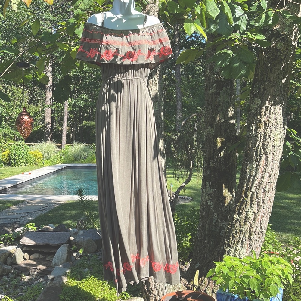 Miami by Francesca’s, olive green with pink flowers maxi